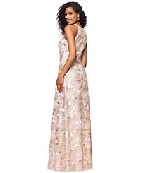 Betsy & Adam Petite Sleeveless Floral Sequin Sheath Gown
