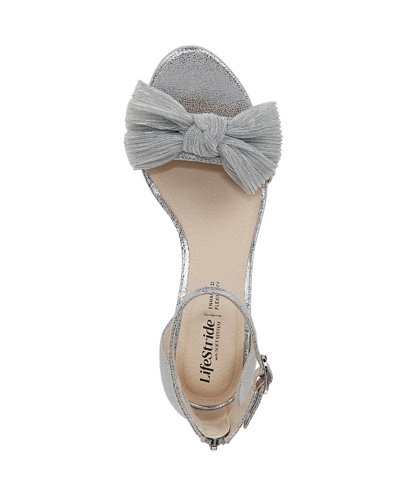 LifeStride Women's Florence-Bow Two Piece Block Heel Ankle Strap Sandals