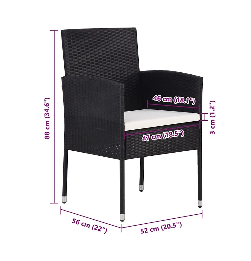 vidaXL Patio Chairs with Cream White Cushions 4 pcs Black Poly Rattan