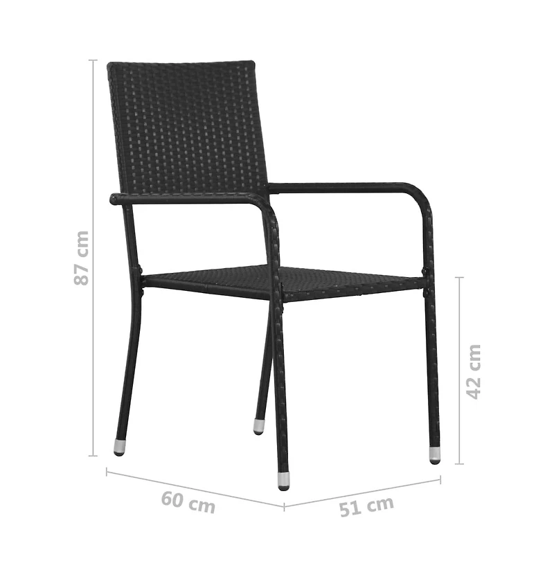 Garden Dining Chair Set of 6 Black Pe Rattan, Steel Standard