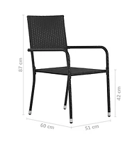 Garden Dining Chair Set of 6 Black Pe Rattan, Steel Standard