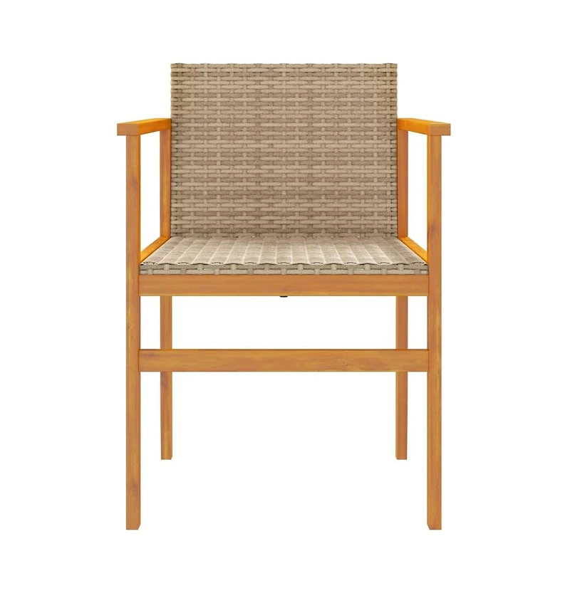 Patio Chairs 2 pcs Beige Poly Rattan&Solid Wood