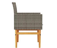 vidaXL Patio Chairs with Cushions 2 pcs Gray Poly Rattan&Solid Wood