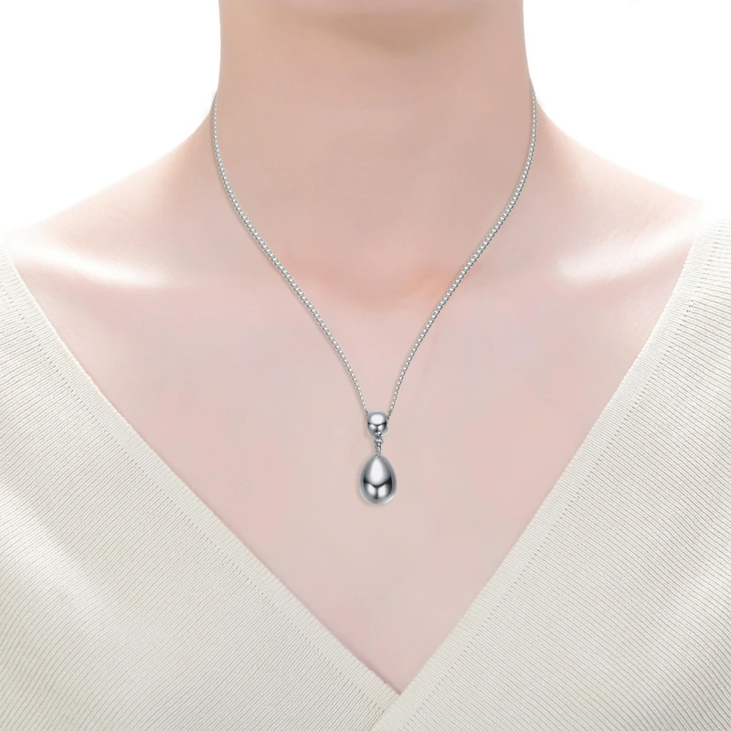 Double Bead Drop Pendant Necklace in White Gold Plated or 14K Gold Plated
