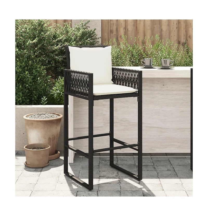 Patio Bar Stools with Cushions 2 pcs Black Poly Rattan
