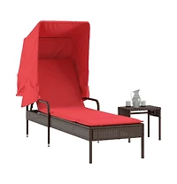 Sun Lounger with Canopy and Table Brown Poly Rattan
