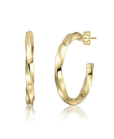 Bright Shine C-Hoop Earrings White Gold Plated or 14K
