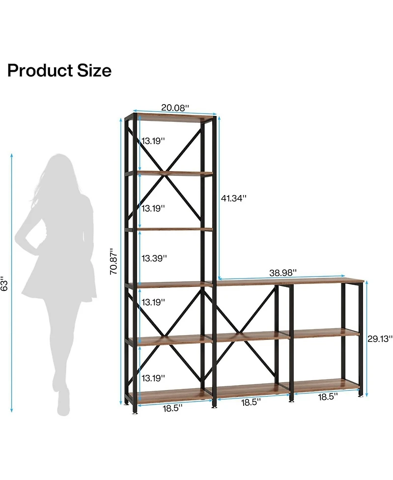 Tribesigns 5-Tier Bookshelves, Industrial Ladder Corner Etagere Bookcase, Rustic Display Open Shelf Storage Organizer for Living Room