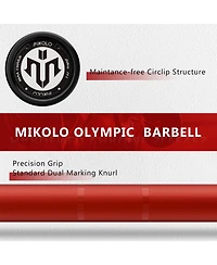 Mikolo 7ft Olympic Barbell, Barbell for Weightlifting and Powerlifting 45lb, Bar 1500lbs Capacity, Weight Fit 2” Standard Weigh