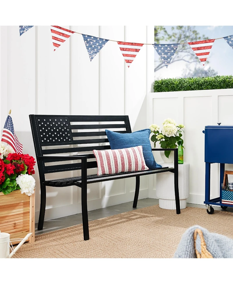 Best Choice Products Indoor Outdoor Steel Garden Bench w/ American Flag Backrest, 790lb Capacity