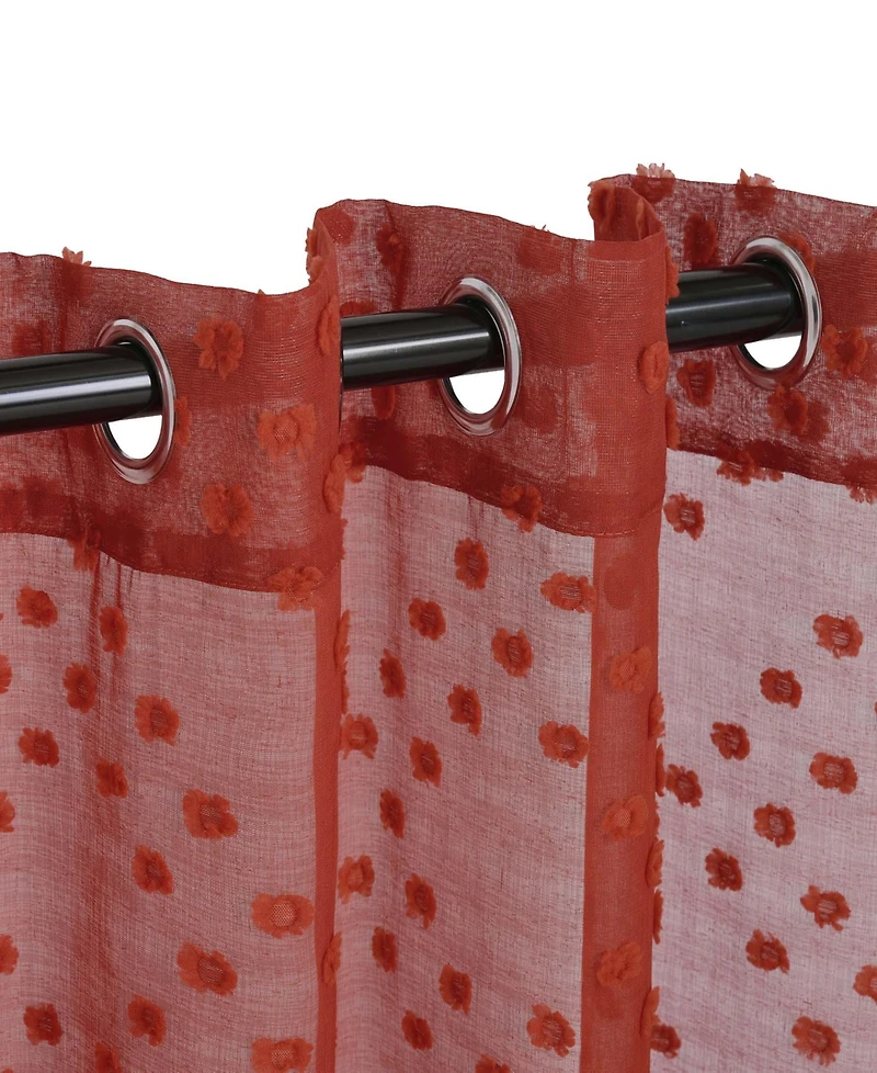 Superior Poppy Floral Textured Sheer Window Curtain Panel Set with Grommet Header, 52X96