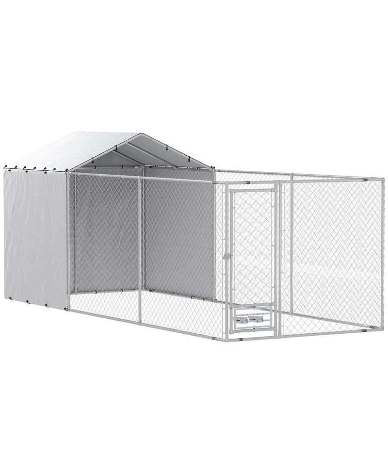 PawHut Large Outdoor Dog Kennel w/ Cover Rotating Bowls 19.7' x 7.5' x 7.5'