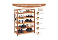 5-Tier Acacia Wood Shoe Rack with Side Metal Hooks