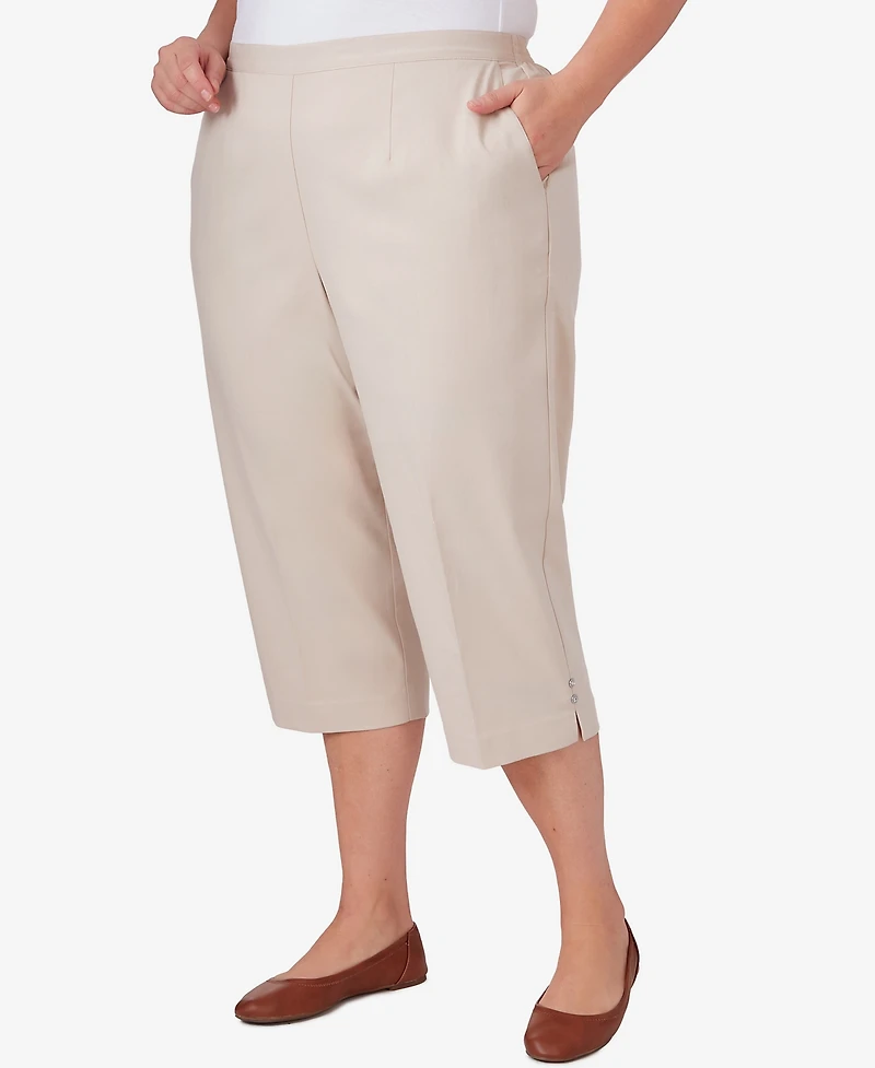 Alfred Dunner Plus Classic Twill Denim Split Hem Capri Pants