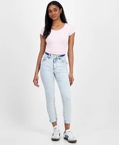 Indigo Rein Juniors' Mid-Rise Light-Wash Cropped Jeans