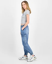 Madden Girl Juniors' Mid Rise Two Button Fly Cargo Jogger Jeans
