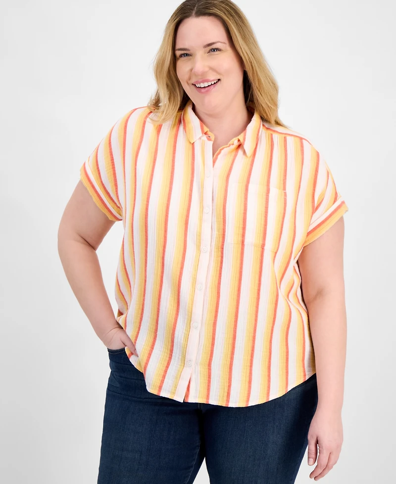 Style & Co Plus Striped Camp Shirt, Exclusively at Macy's