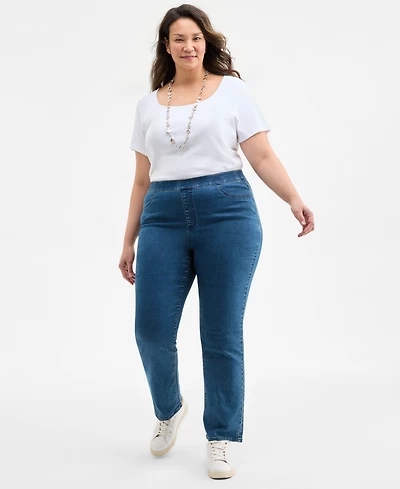 Style & Co Plus Straight-Leg Pull-On Jeans, Exclusively at Macy's