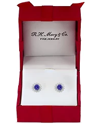 Effy Sapphire (1-1/6 ct. t.w.) & Diamond (1/6 ct. t.w.) Halo Stud Earrings in 14k White Gold or Two Tone Gold (Also available in Tanzanite, Ruby, & Em