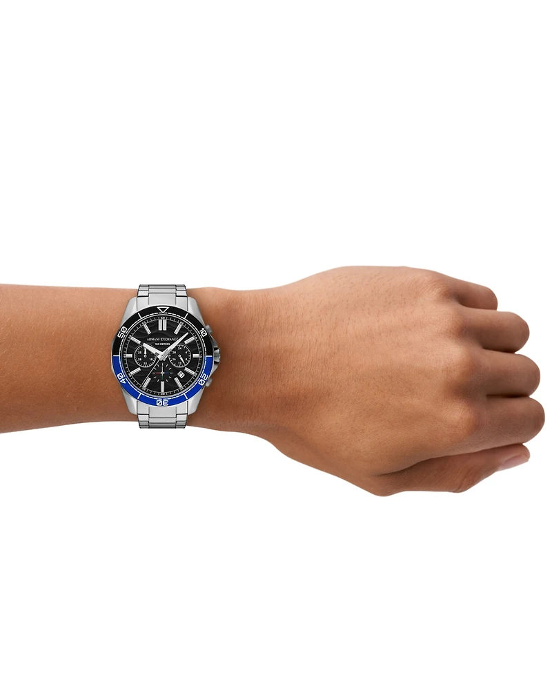 A|X Armani Exchange Men's Quartz Chronograph Silver Stainless-Steel Watch, 44mm