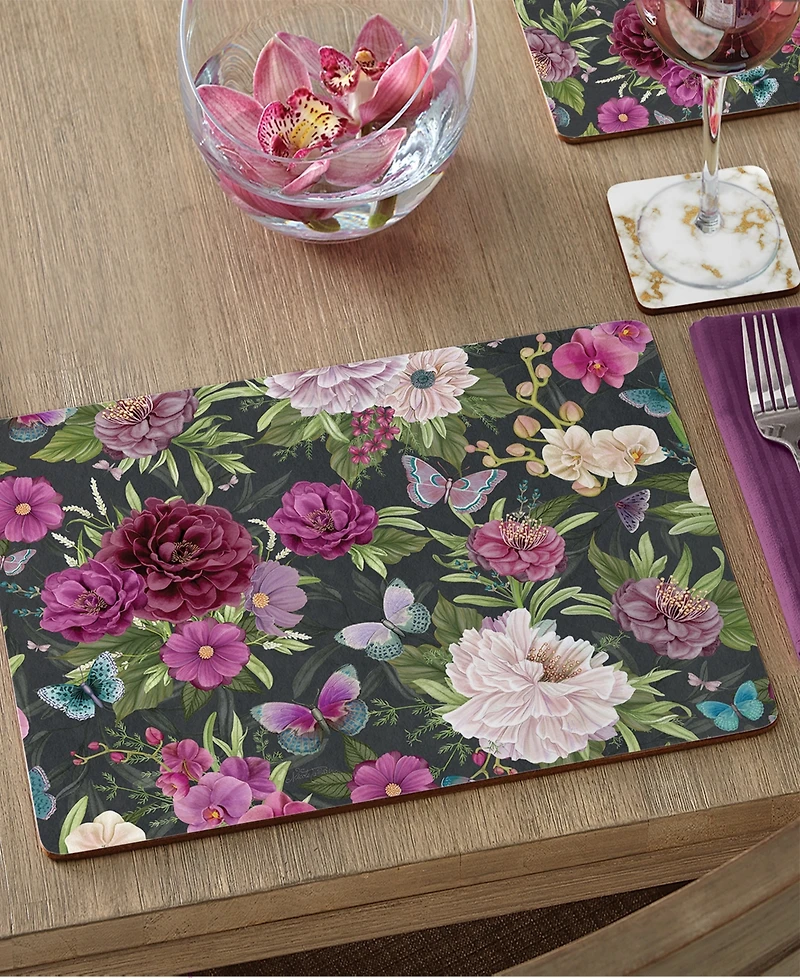 CounterArt Midnight Garden Hardboard Cork Placemats, Set of 4