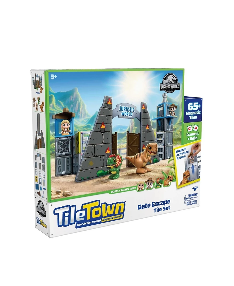 Tile Town Jurassic World Dino Escape Magnetic Tiles Playset, 69 Piece
