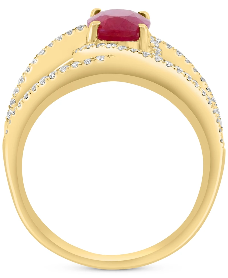 Effy Ruby (1-1/5 ct. t.w.) & Diamond (3/8 ct. t.w.) Crossover Statement Ring in 14k Gold