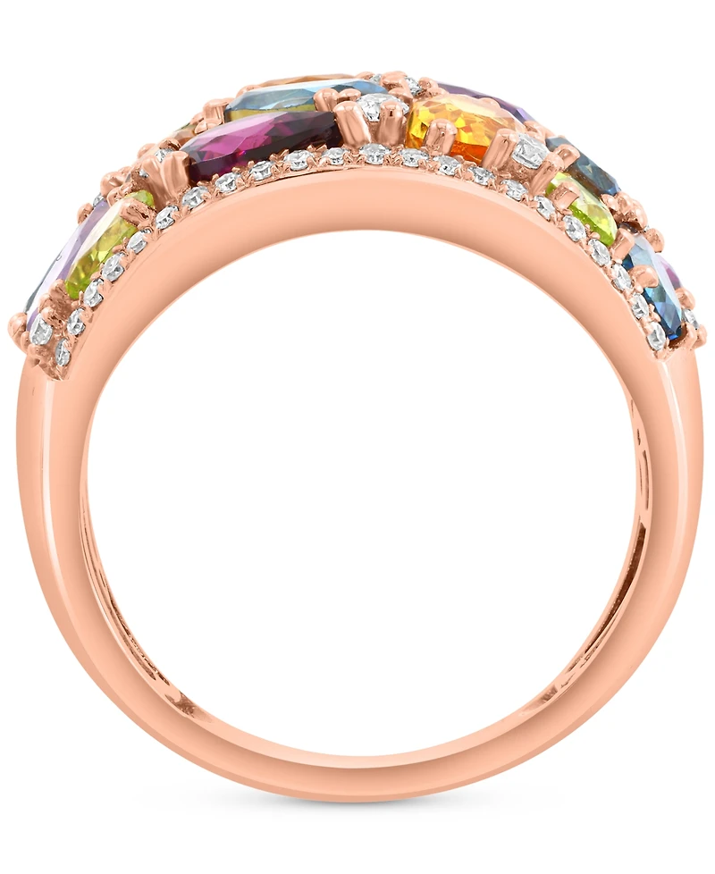 Effy Multi-Gemstone (4-1/5 ct. t.w.) & Diamond (1/3 ct. t.w.) Mixed Cut Cluster Statement Ring in 14k Rose Gold