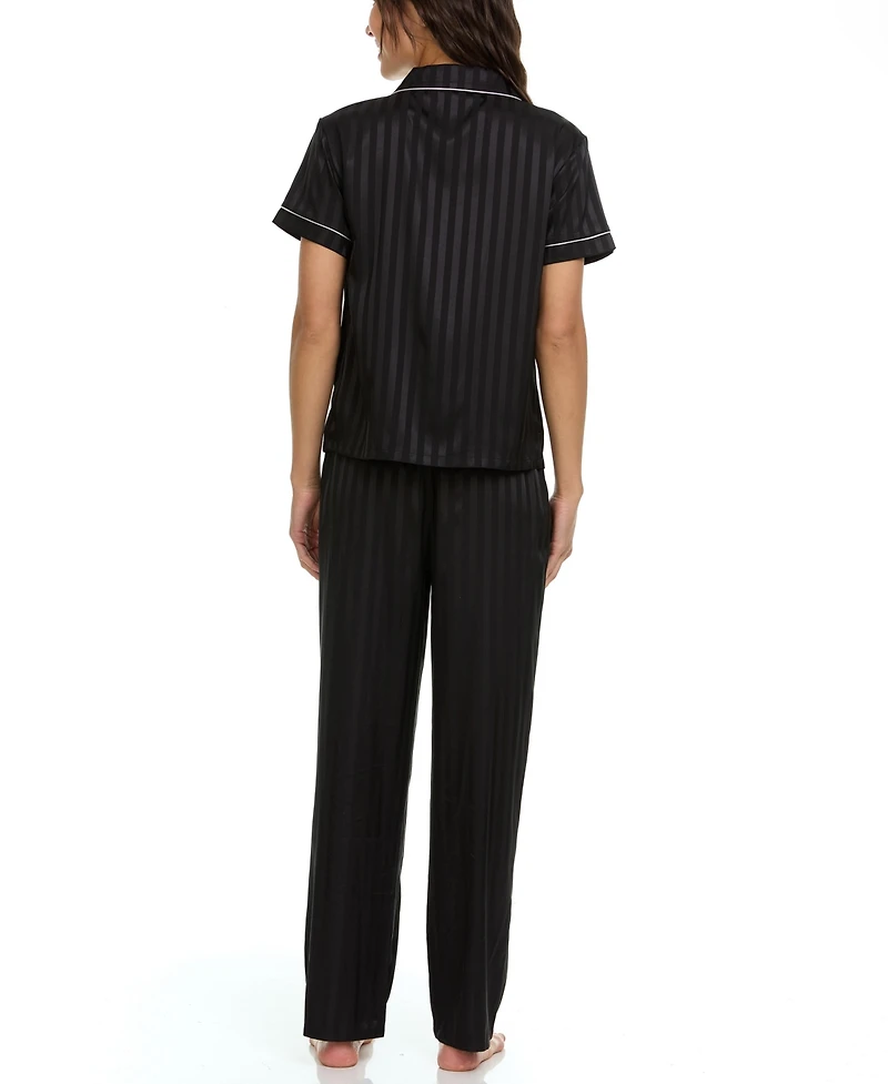 Flora by Nikrooz Women's Angela Jacq Stripe Notch Pajama Set