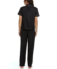 Flora by Nikrooz Women's Angela Jacq Stripe Notch Pajama Set