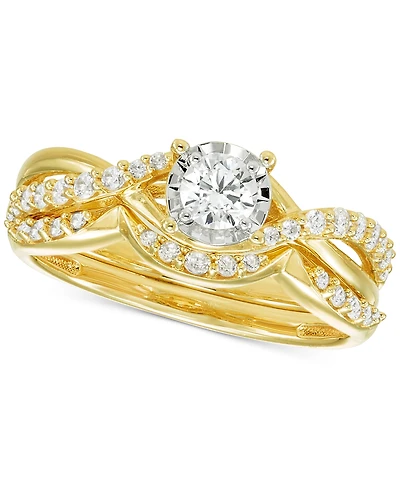 Diamond Twist Shank Bridal Set (5/8 ct. t.w.) in 14k Two-Tone Gold