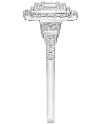 Diamond Emerald Shaped Halo Cluster Engagement Ring (1/2 ct. t.w.) in 14k White Gold