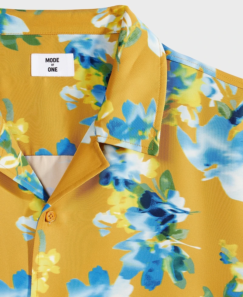 Mode of One Men's Blurred Floral Relaxed-Fit Shiny Twill Camp Shirt, Exclusively at Macy's
