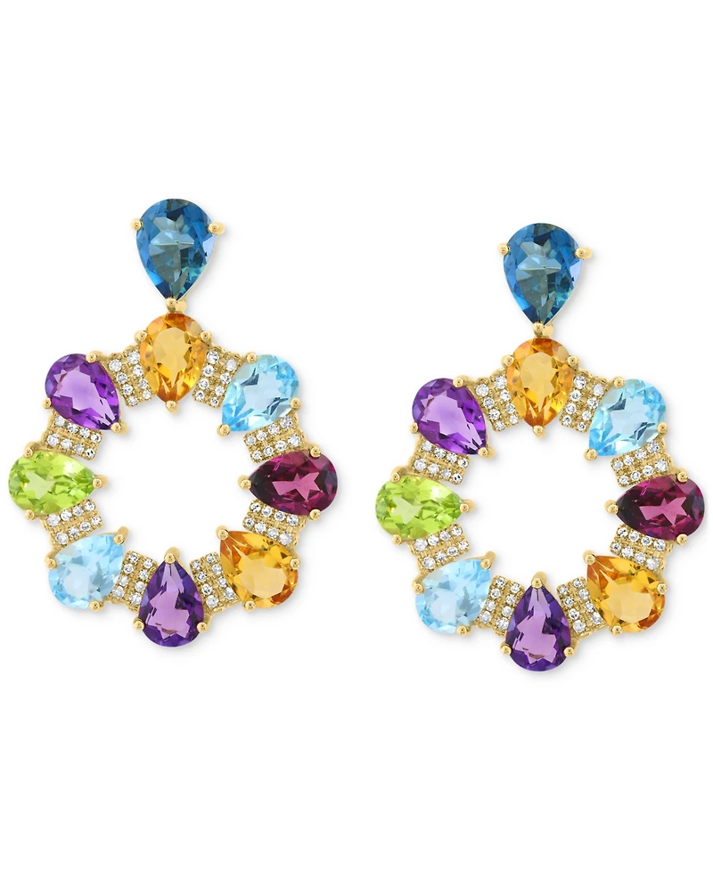Effy Multi-Gemstone (13 ct. t.w.) & Diamond (3/8 ct. t.w.) Pear and Pave Door Knocker Drop Earrings