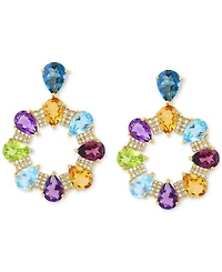 Effy Multi-Gemstone (13 ct. t.w.) & Diamond (3/8 ct. t.w.) Pear and Pave Door Knocker Drop Earrings