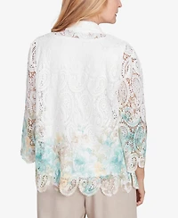 Alfred Dunner Petite Kensington Gardens Two in One Lace Floral Top with Necklace