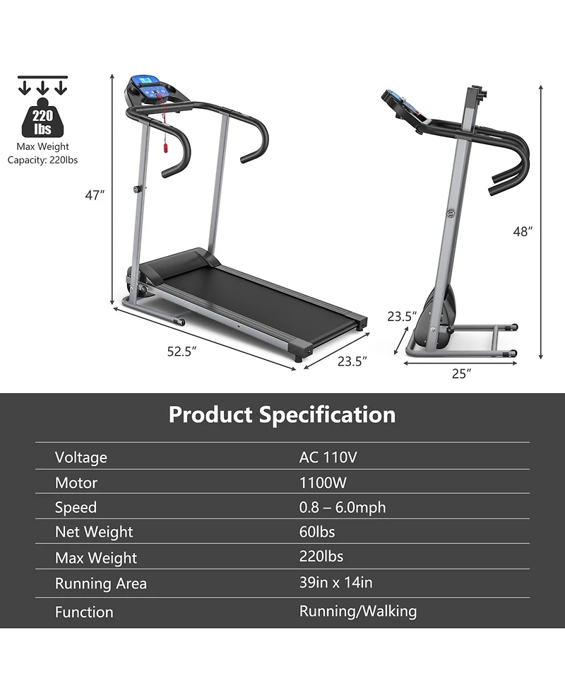 Electric Foldable Treadmill with Lcd Display and Heart Rate Sensor
