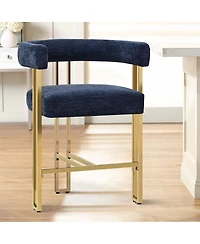 25'' Counter Height Stool with Gold Metal Legs, Chenille Upholstery, Curved Back and Armrest, 1 Unit-Maison Boucle