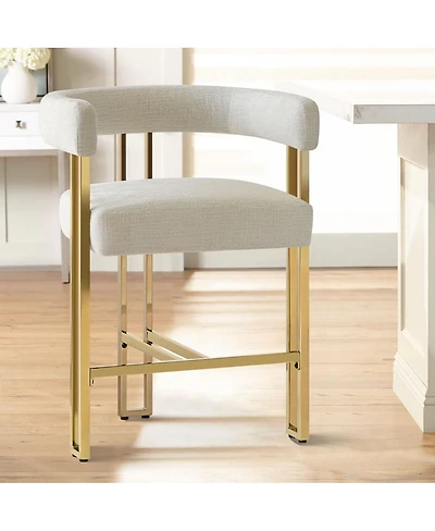 25'' Counter Height Stool with Gold Metal Legs, Chenille Upholstery, Curved Back and Armrest, 1 Unit-Maison Boucle