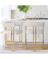 25'' Counter Height Stool with Gold Metal Legs, Chenille Upholstery, Curved Back and Armrest, 1 Unit-Maison Boucle