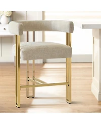 25'' Counter Height Stool with Gold Metal Legs, Chenille Upholstery, Curved Back and Armrest, 1 Unit-Maison Boucle