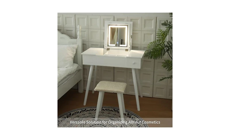 Vanity Table Set with Led Mirror – Modern Makeup Desk with Storage for Bedroom or Dressing Room