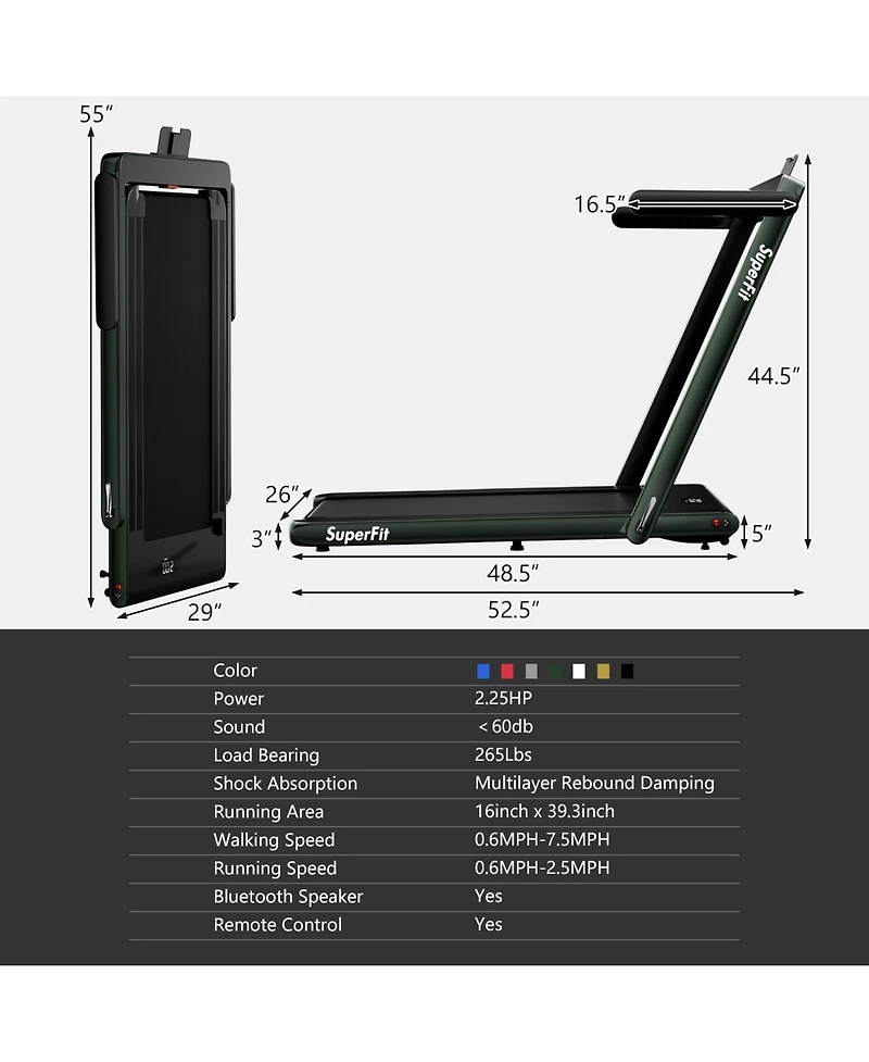 2.25HP 2 in 1 Folding Treadmill with App Speaker Remote Control
