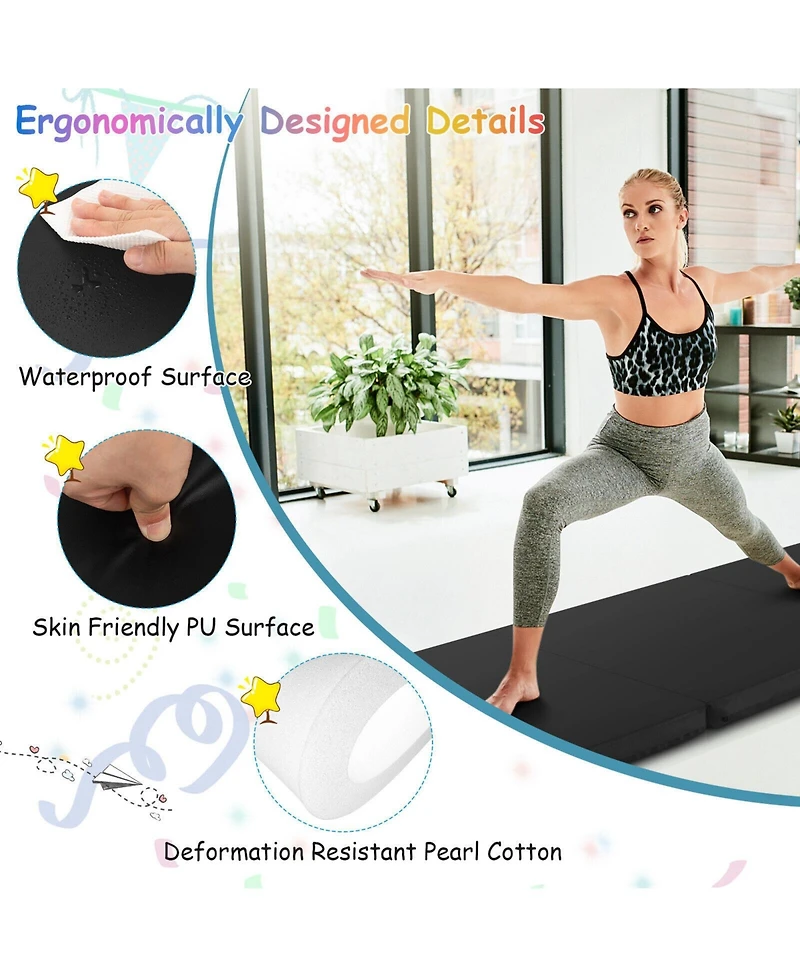 6 x 2 Ft Tri-Fold Gym Mat with Handles and Removable Zippered Cover