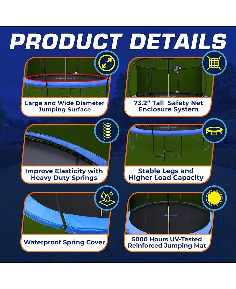 Campior 14ft Pumpkin Trampoline with Basketball Hoop & Inner Enclosure - Safe, Durable,Family Fun - Heavy Duty Galvanized Springs