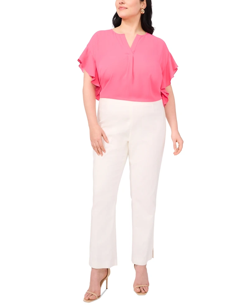 Vince Camuto Plus Flutter-Sleeve Split-Neck Top