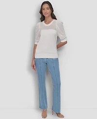 Dkny Women's Mesh Puff-Sleeve Sweater