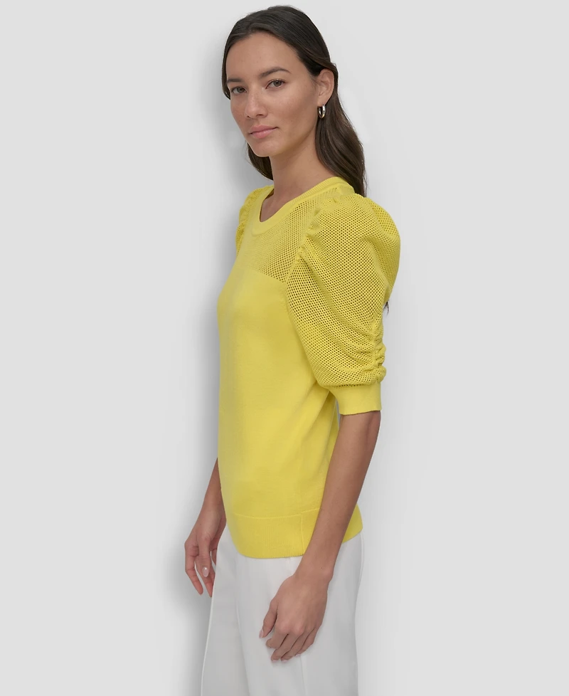 Dkny Women's Mesh Puff-Sleeve Sweater