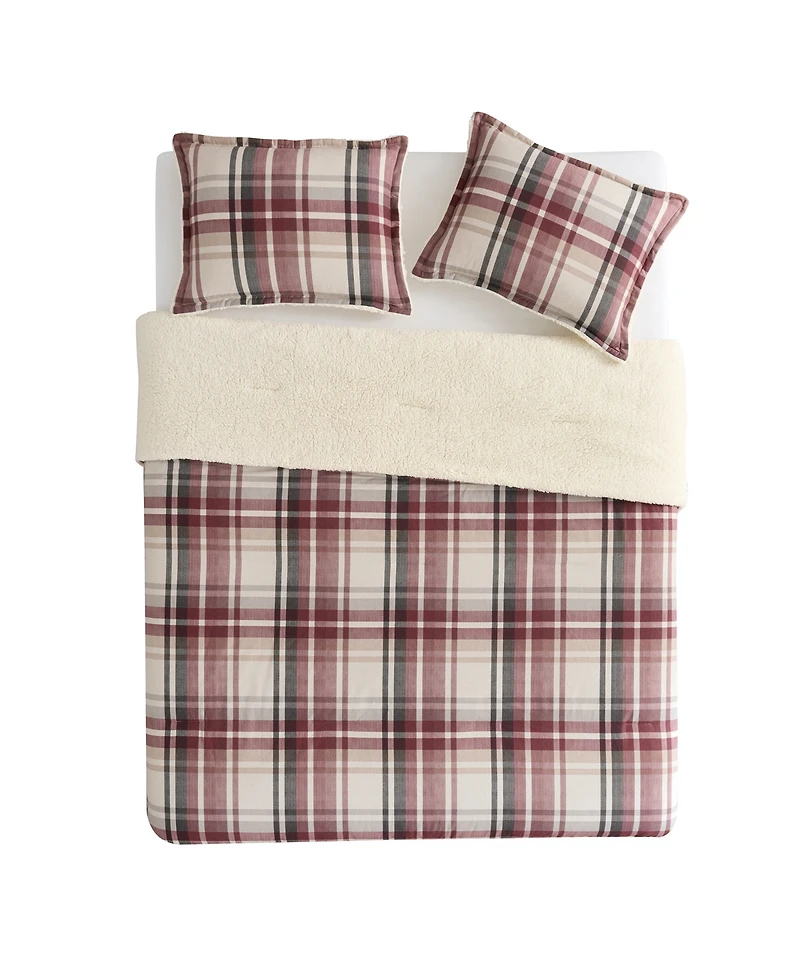 Vcny Home Plaid Brushed Flannel and Sherpa 3-Pc. Comforter Set, Full/Queen