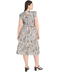 Maggy London Plus Size Chiffon Embroidered Ruffled-Sleeve Dress